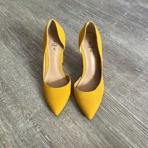 Call It Spring Mustard Yellow Textured Heels - Picture 3 of 3
